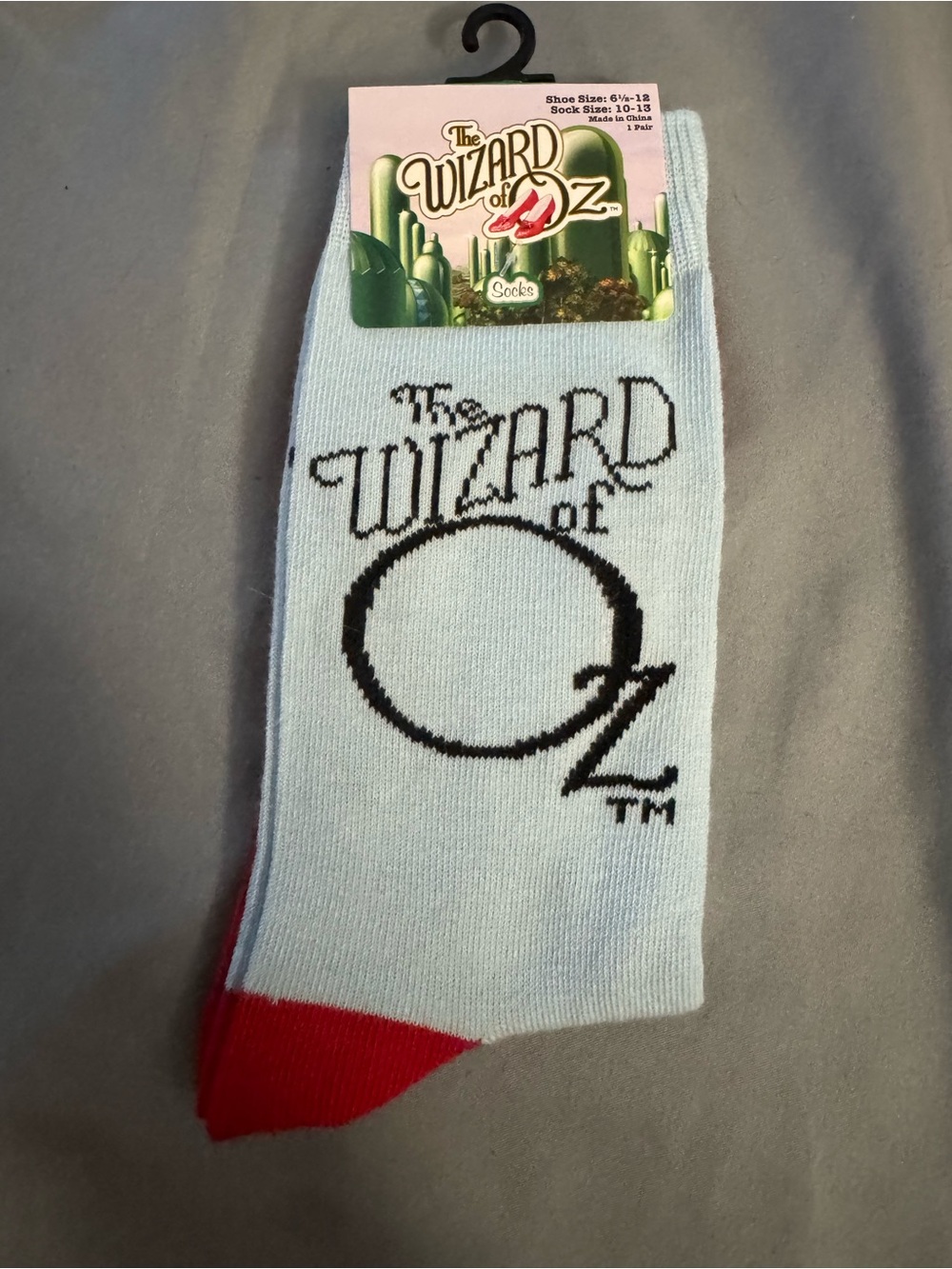 Men's Crew Socks - Light Blue with Red Toe